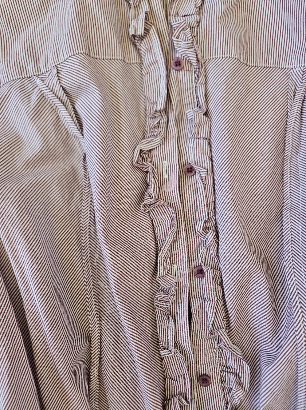 NEVER WORN ECI Pinstriped Button-Front Ruffle Hem Dress + Pockets Size Sz 14 - Picture 11 of 12